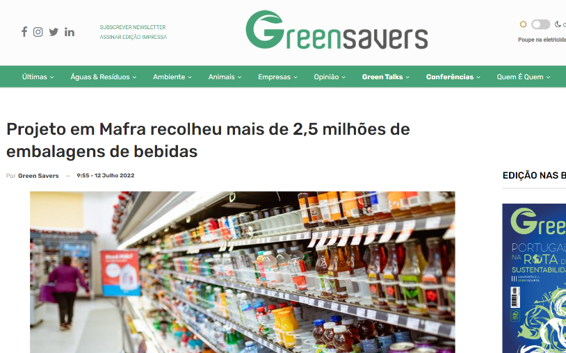 Projeto em Mafra recolheu mais de 2,5 milhões de embalagens de bebidas
